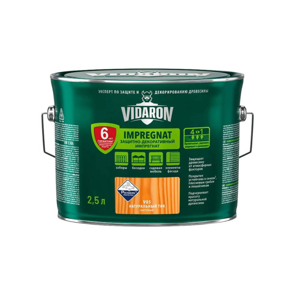 Защитно-декоративная пропитка Vidaron - Импрегнат V05 натуральный тик матовый 2.5 л