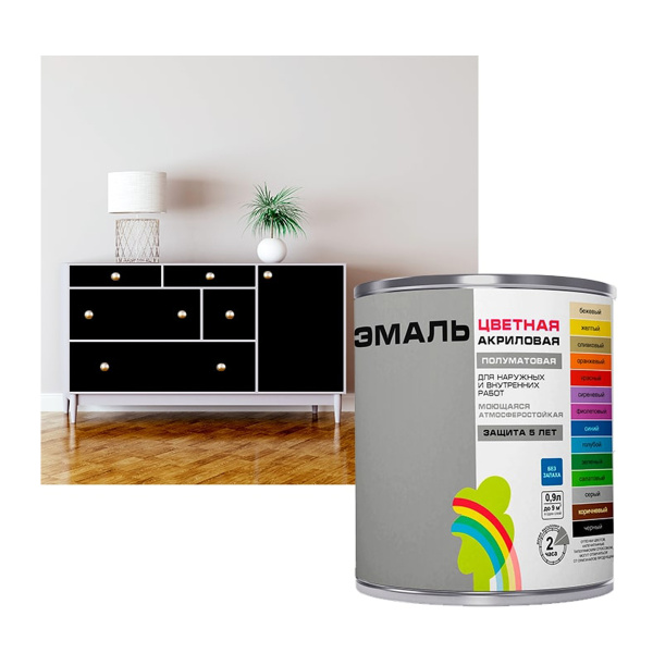 Эмаль Colors "Радуга-220" акриловая, цвет черный 1,9 л