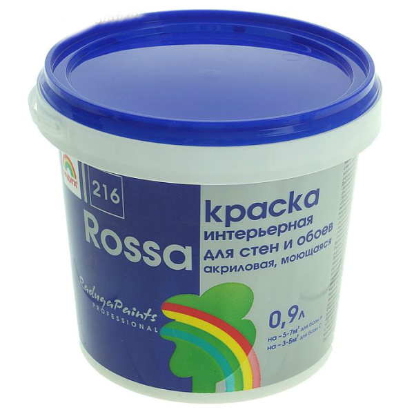 Краска "Rossa" для стен и обоев моющаяся "Радуга-216" акриловая 0,9 л Краска "Rossa" для стен и обоев моющаяся "Радуга-216" акриловая 0,9 л