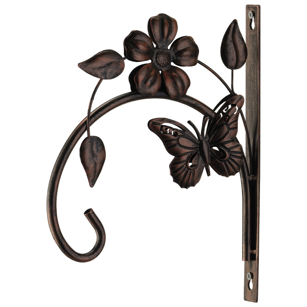 Кронштейн настенный для подвесных фонарей и кашпо 2х25х19,5 см., цвет медный, нагрузка до 2 кг. 8982