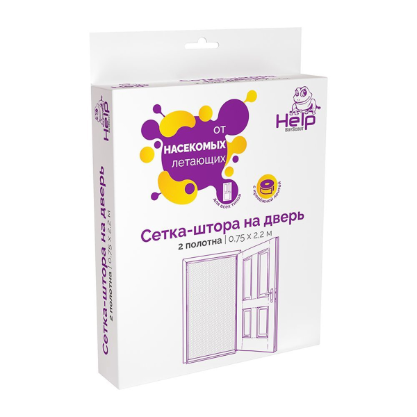 Сетка-штора HELP на дверь ПРОТИВОМОСКИТНАЯ с крепежной лентой 75*220 см 2шт в упак Сетка-штора HELP на дверь ПРОТИВОМОСКИТНАЯ с крепежной лентой 75*220 см 2шт в упак