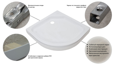 Поддон душевой Triton ПД 2 низкий полукруг 90х90 в комплекте