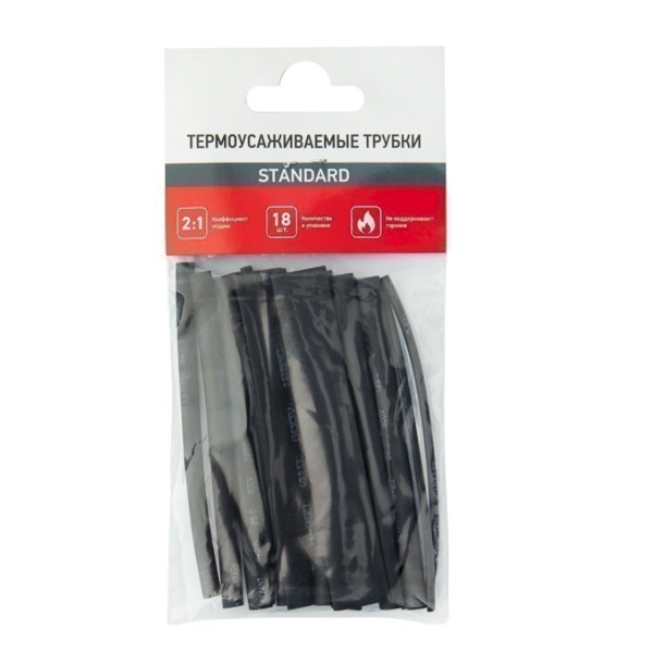 Набор термоусаживаемых трубок ТУТ нг №5 STANDARD 2:1, упаковка 18 шт. по 10 см REXANT