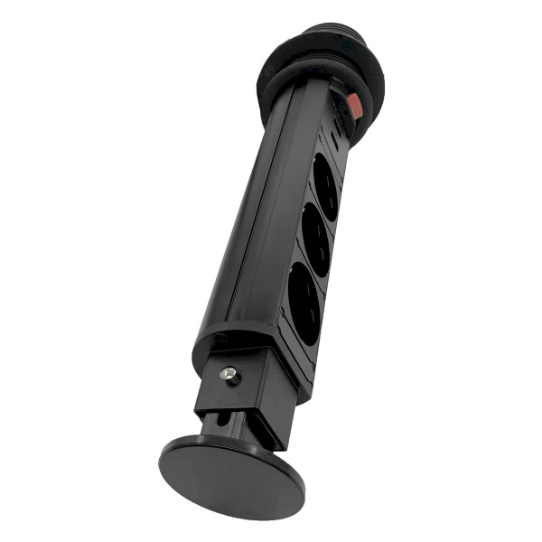 Блок настольный розеточный выдвижной на 3 розетки, чёрный Shelbi STV-3S-B