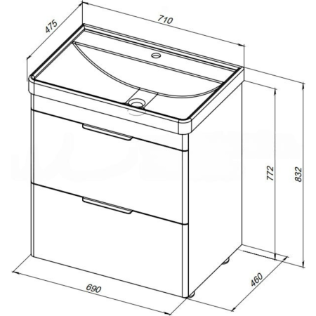 Тумба AQUANET Ирис new 70 напольная 2 ящ. цв.белый глянец (310153)