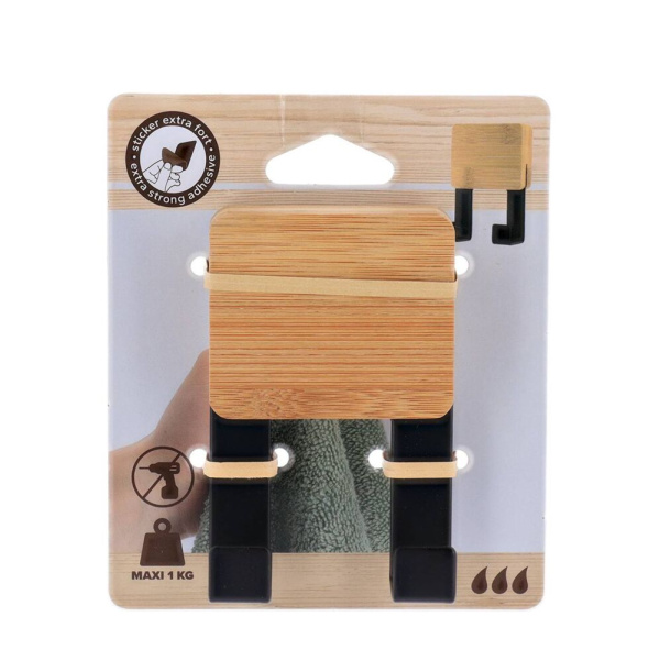 Крючок для ванной комнаты Tendance адгезивное крепление двойной черный 9069237