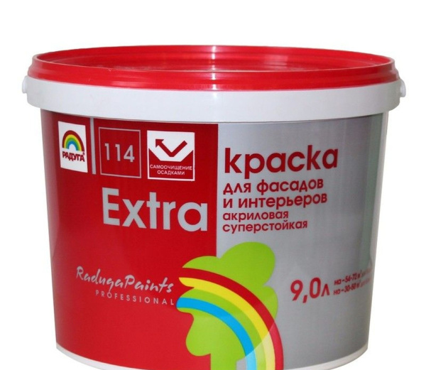 Краска "Extra" для фасадов и интерьеров "Радуга-114" акриловая, база "С" 0,9 л Краска "Extra" для фасадов и интерьеров "Радуга-114" акриловая, база "С" 0,9 л