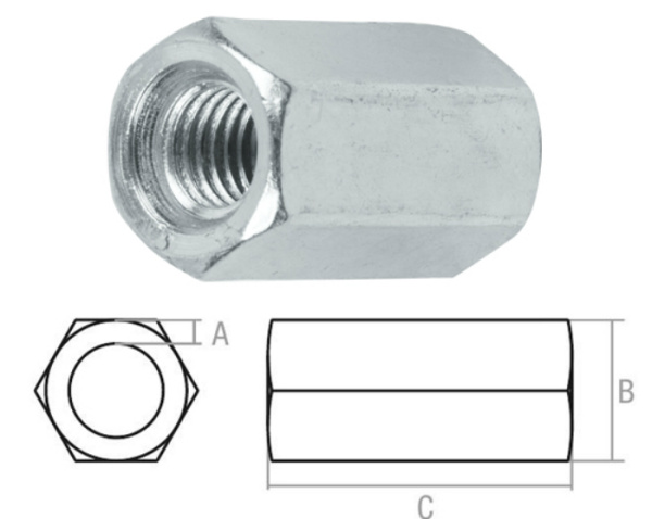 Гайка М8 (1.25х13х24 мм) удлиняющая, цинк, кл.пр. 5.8 (2 шт в зип-локе) STARFIX