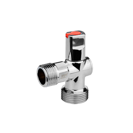 Кран шаровой угловой для бытовой техники 1/2" х 3/4" н/н (ручка сверху) ХРОМ-POLISH.латунь,ГОСТ, MPF