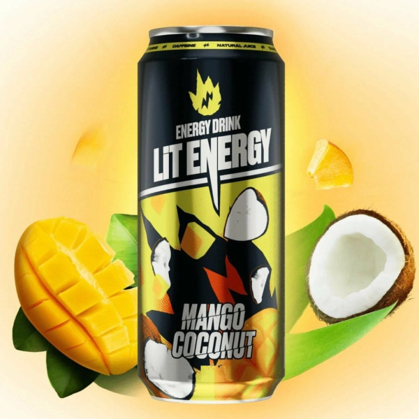 LIT ENERGY Напиток энергетический Peach Mango 450 ж/б