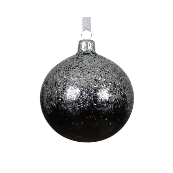Шар елочный 8 см стекло Серебряная россыпь на синем 080558