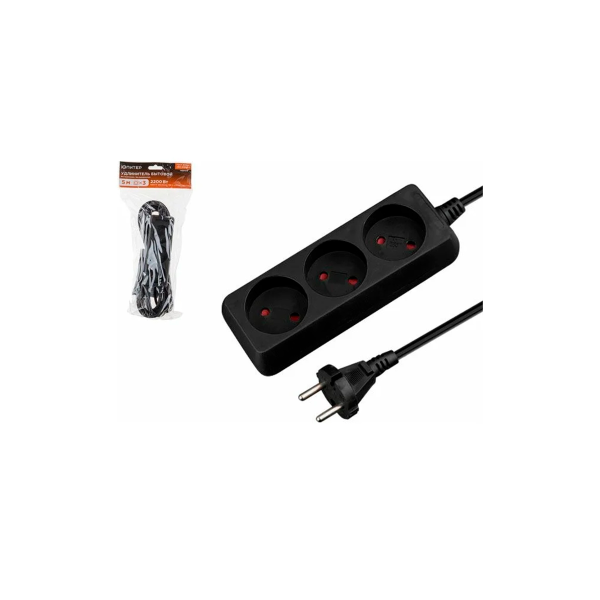 Удлинитель 5м (3 роз., 2,2кВт, б/з, ПВС 2х0,75) черный, Юпитер, арт.JP8101-32