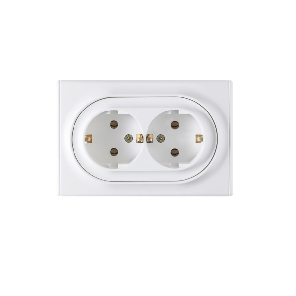 Розетка двойная, в сборе, с заземлением винтовые контакты, цвет белый (серия Florence) арт.1E1040130