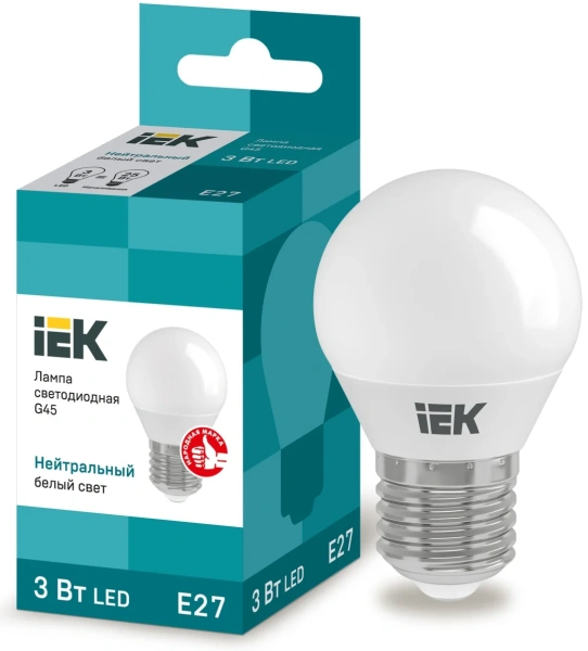 Лампа светодиодная G45 шар 3Вт 230В 4000К E27 IEK LLE-G45-3-230-40-E27