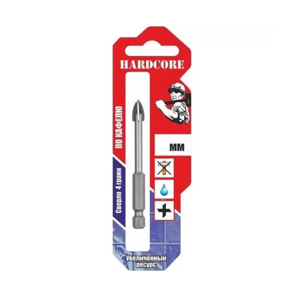 Сверло по керамограниту и керам.плитке 8мм "Hardcore" 4 грани