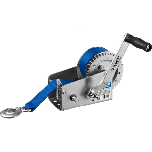 Лебедка ручная барабанная ЗУБР "Профессионал", тяговая, ленточная, 0,9т, 10м