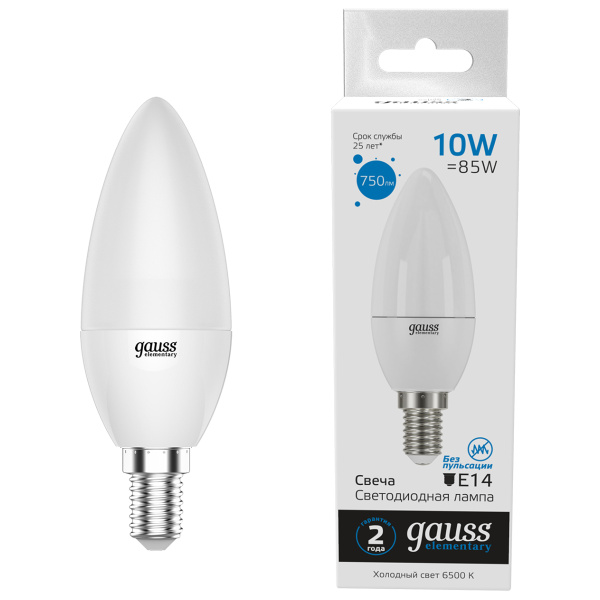 Лампа Gauss LED Elementary Свеча 10W E14 750 lm 6500K  33130