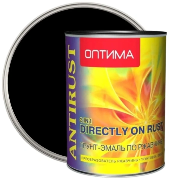 Грунт эмаль по ржавчине 3в1 черная 0.9кг Оптима_(9097)
