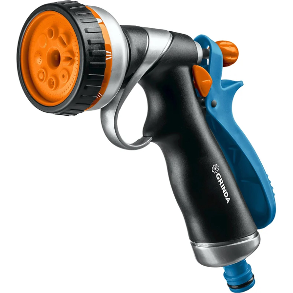 Пистолет поливочный GRINDA, RM-8, 8 режимов, курок сзади, металлический с TPR, PROLine (8-427143)