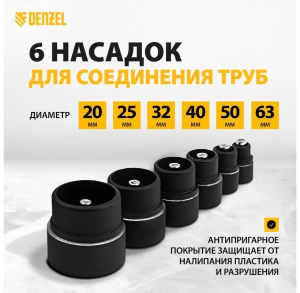 Аппарат для сварки пласт. труб DWP-2000, Х-PRO, 2000Вт, 300 град.,компл насадок, 20 - 63 мм// Denzel