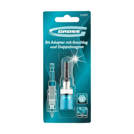 Адаптер для бит с ограничителем и двойным магнитом,1/4"//GROSS