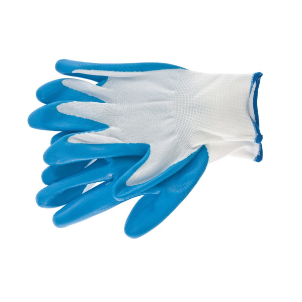 Перчатка с синим нитрильным покрытием, стойкая к маслу и бензину, L, 15 класс вязки// Сибртех