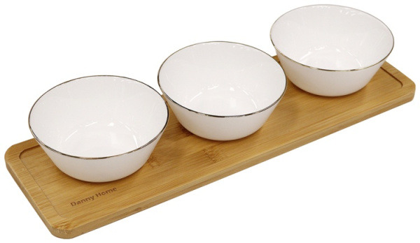 Набор для закусок DH 3 салатника на бамбуковой подставке LMLW45-4T+G