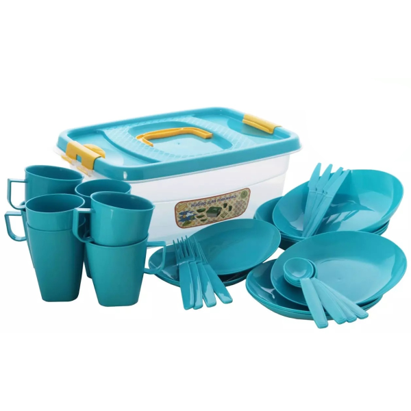 Набор для пикника Интерм на 4 персоны 33 предмета, 10 л, 39х28х15 см голубой П0523