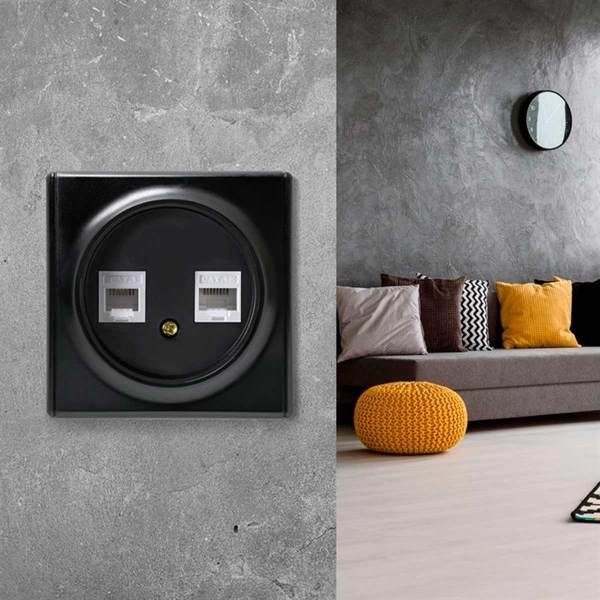 Розетка двойная телефон/компьютер RJ11/RJ45 кат.5e, цвет чёрный (серия Florence)