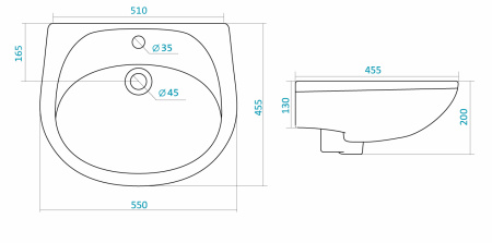 Умывальник Santek "БРИЗ-55" 1/ОТВ белый, 1WH110460