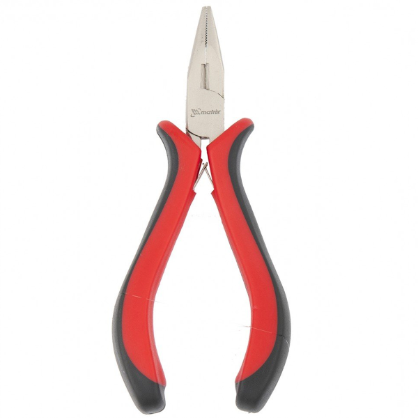 Длинногубцы Mini, 130 мм, никелированные, прямые, авторазжим, двухкомпонентные рукоятки// MATRIX