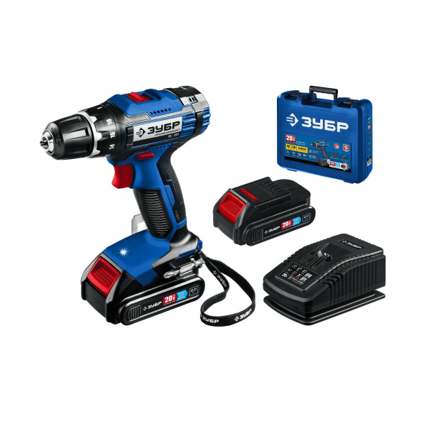 Дрель-шуруповерт ЗУБР Профессионал DL-201-22 50 Н-м, 2 скорости 2 АКБ. 20В, 2 А-ч. Кейс
