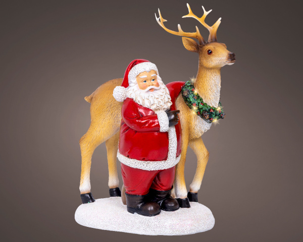 Фигура декоративная, с LED подсветкой Санта и олень 12х19х26 см 488261 Kmg