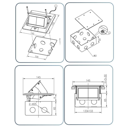 Лючок напольный/настольный на 4 модуля, металл, чёрный