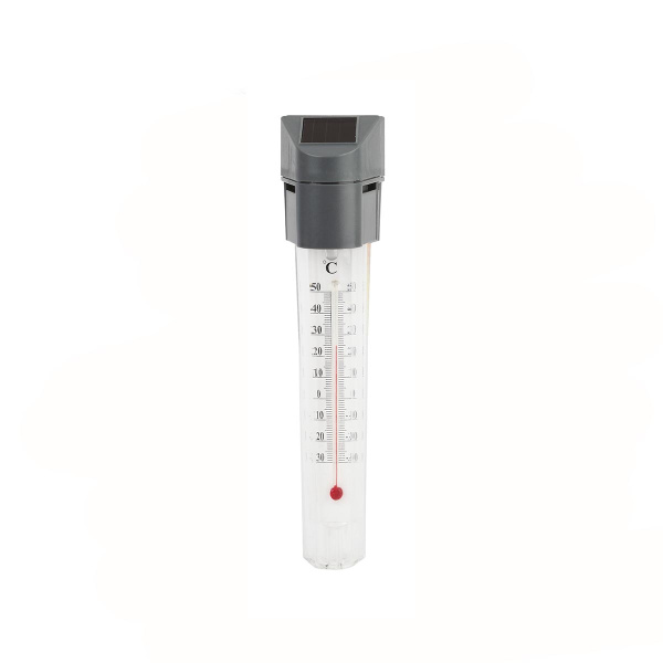 Фонарь садовый на солнечной батарее с термометром, серый, 33 см