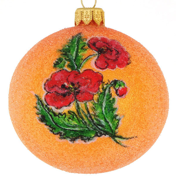 Шар елочный Dagmara 8 см Цветы на оранжевом стекло ручная работа 20752