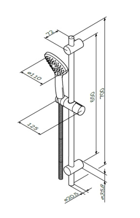 Душ.комплект АМ.РМ Gem F0190000: ручн.душ 1 ф-ция d 110 мм, штанга 700, шланг 1 750 мм, хром, шт.