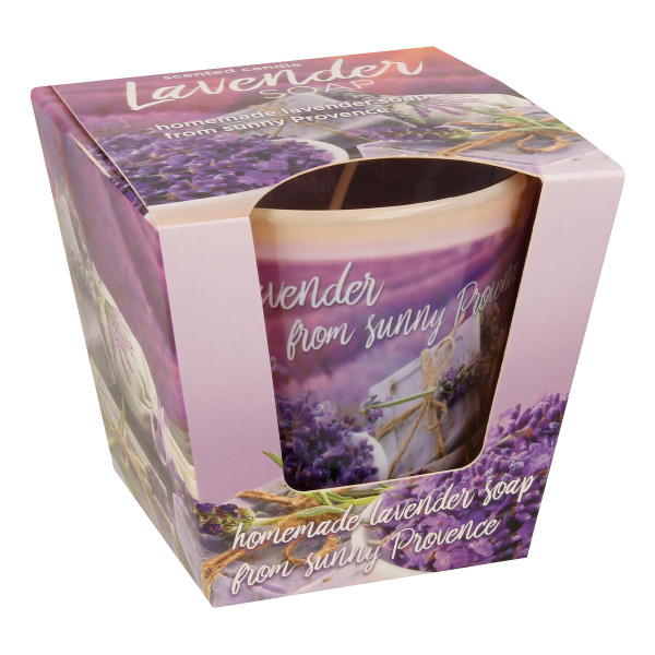 Аромасвеча BARTEK в стакане Лавандовые поля и мыло 115 гр (LAVENDER FIELDS & SOA