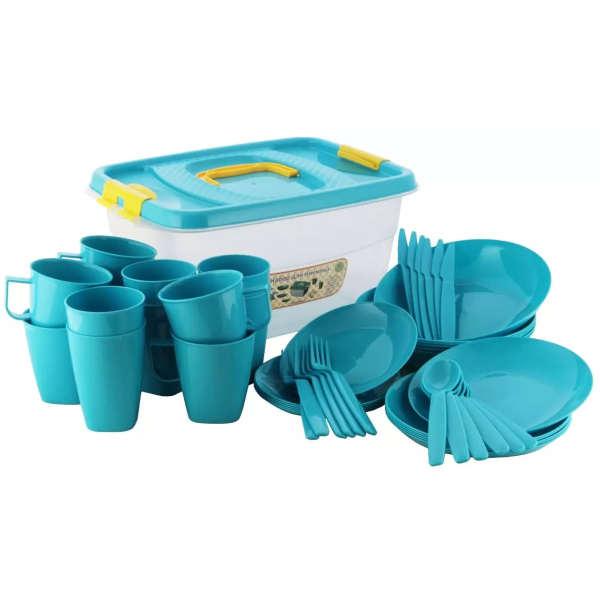 Набор для пикника Интерм на 6 персон 49 предметов, 12,5 л, 39х28х20 см голубой П0623