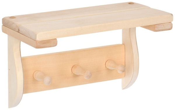 Полка с вешалкой "Банные штучки" 3 рожка 29х18х14 см липа