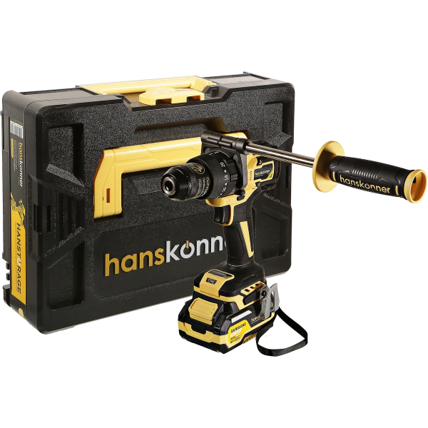 Дрель аккумуляторная бесщеточная уд. Hanskonner HCD20165PRO, 18В, 1Battery System, 165Нм, 2.0+4.0Ач,
