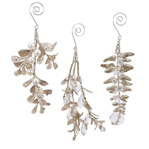 Украшение подвесное Ветка с глиттером и кристалами 5х18 см шампань в ассорт.515224 Kmg