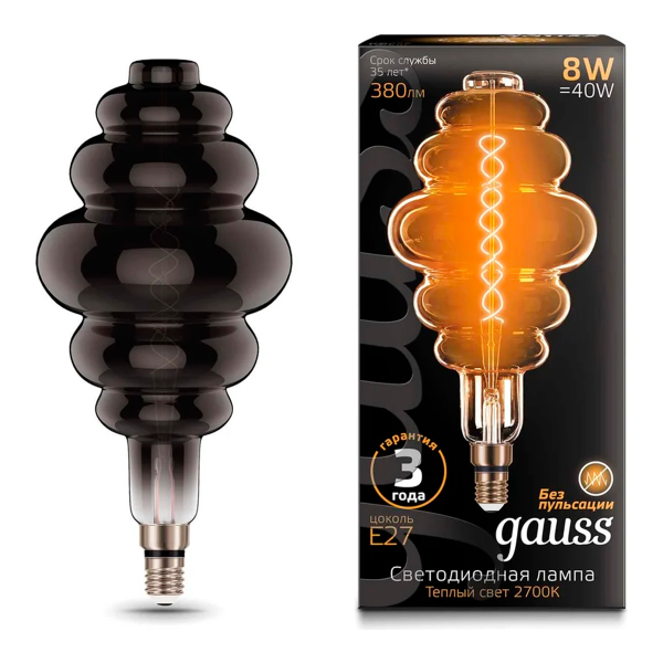 Лампа Gauss LED Filament Honeycomb 8W Е27 380lm 2700К gray flexible 159802008