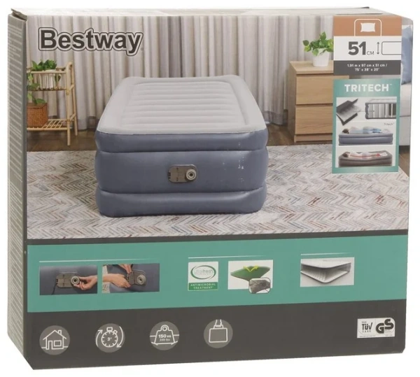 Кровать надувная Bestway Tritech Air со встроенным электронасосом 191х97х51 см 6713G