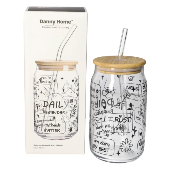 Стакан для напитков DH 480 мл с трубочкой дизайн в ассорт. CBB-34-2