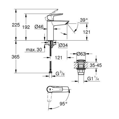 Смеситель д/р Grohe Start однорычажный, 1/2" Размер M, черный матовый (237462432)