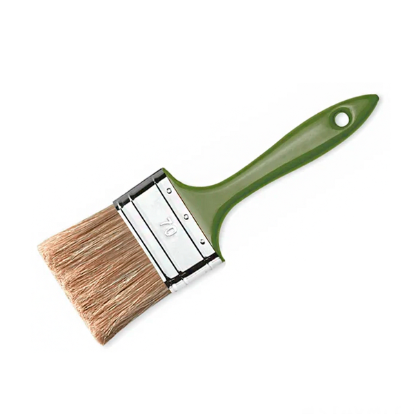 Кисть флейцевая 70мм, коричн.смеш.щет.,зел.пласт.руч