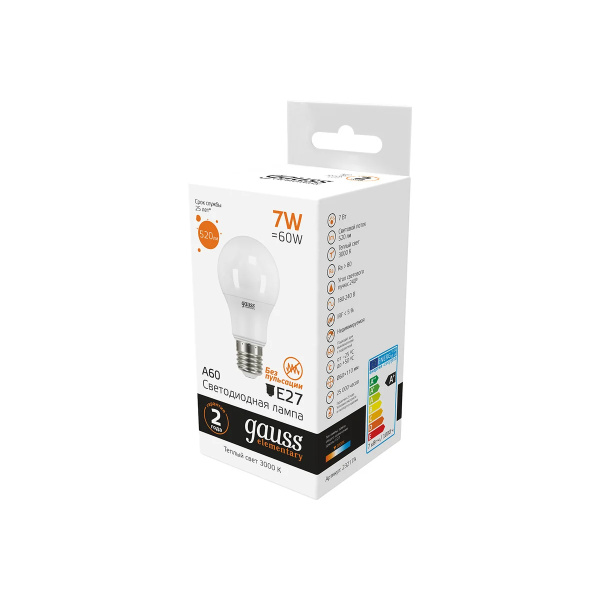 Лампа Gauss LED Elementary A60 7W E27 2700K 23217А