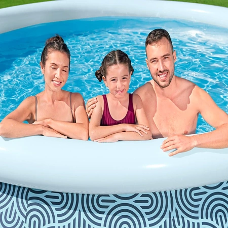 Бассейн надувной Bestway узоры 457х84 см, 9677 л комплект Ф-насос, рем. заплатка 57313