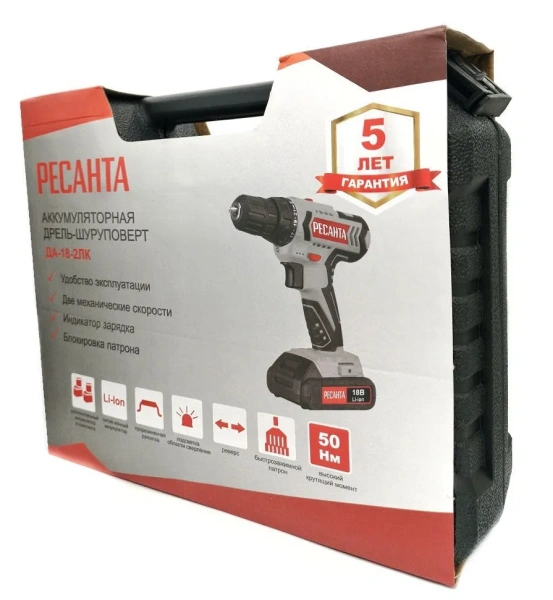 Дрель-шуруповерт аккумуляторная ДА-18-2ЛК Ресанта